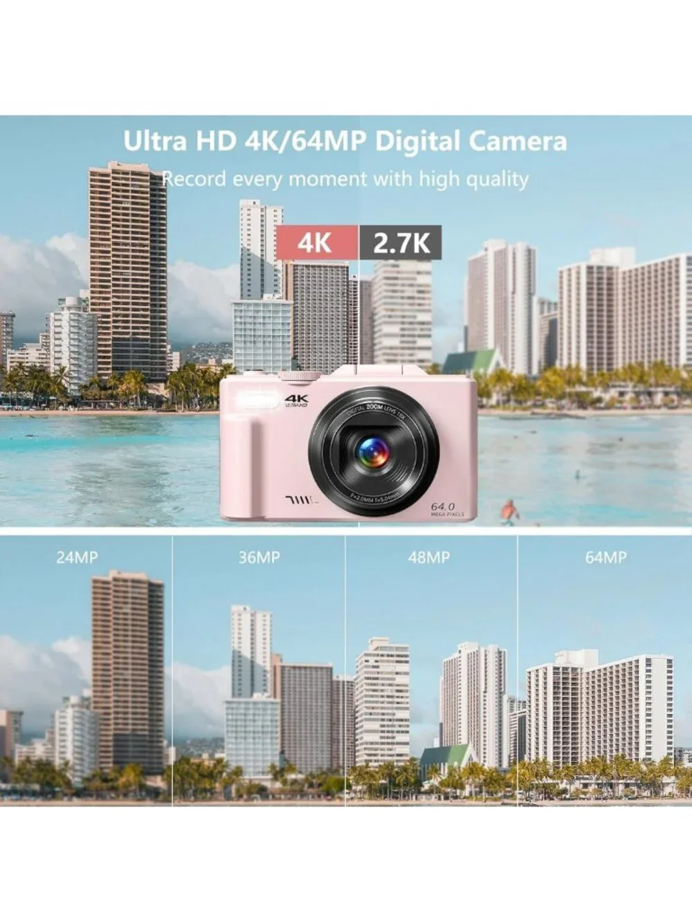 Compact 4K Vlogging Camera with 180° Flip Screen, 18X Zoom, 32GB Card & 2